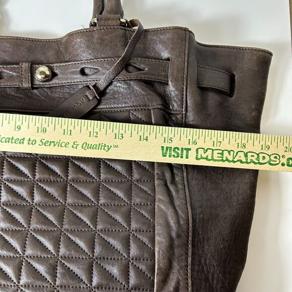 Aqua Madonna Espresso Brown Leather Quilted Front Satchel Shoulder Bag - Picture 12 of 15